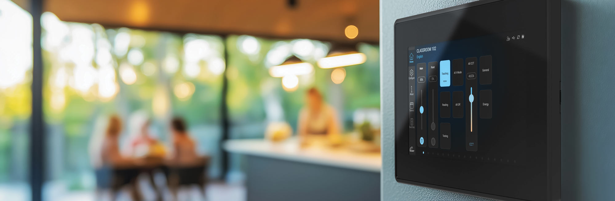 A photo of an Acuity nLight controls hub mounted on a wall