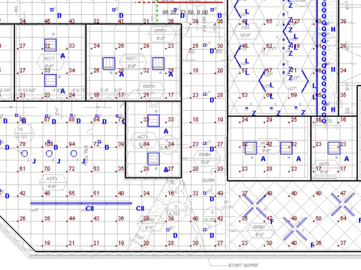A footcandle study detailing illumination across a room